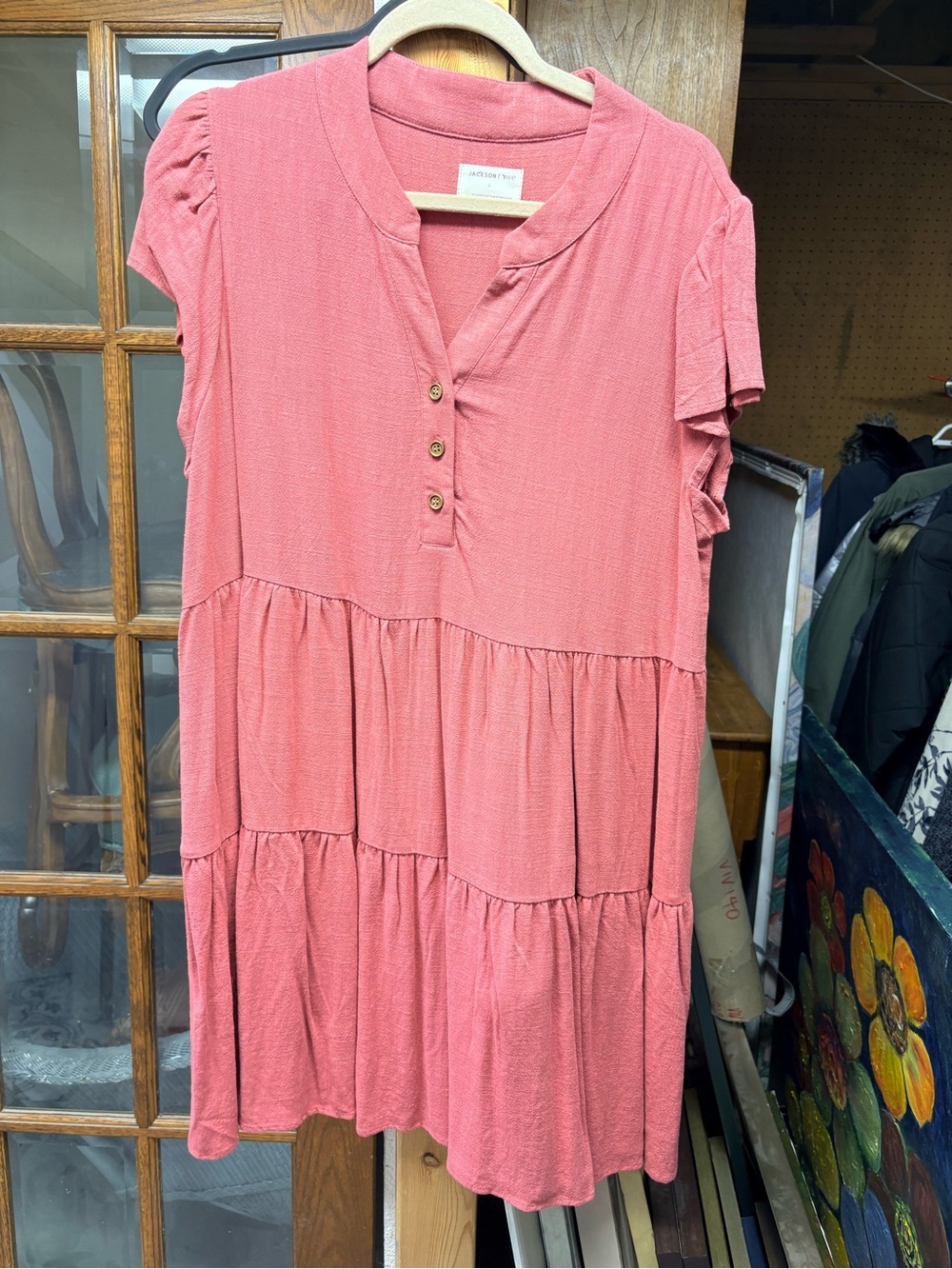 Jackson Rowe Coral Pink Tiered Short Sleeve Dress